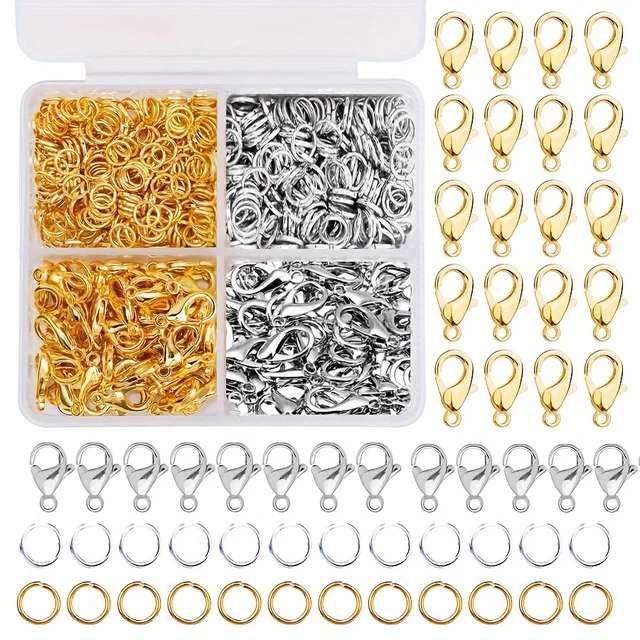 1 set scatola oro argento chiusura a moschettone anelli di salto aperti per creazione di gioielli bracciali collane ganci chiusura a catena accessori fai da te 1