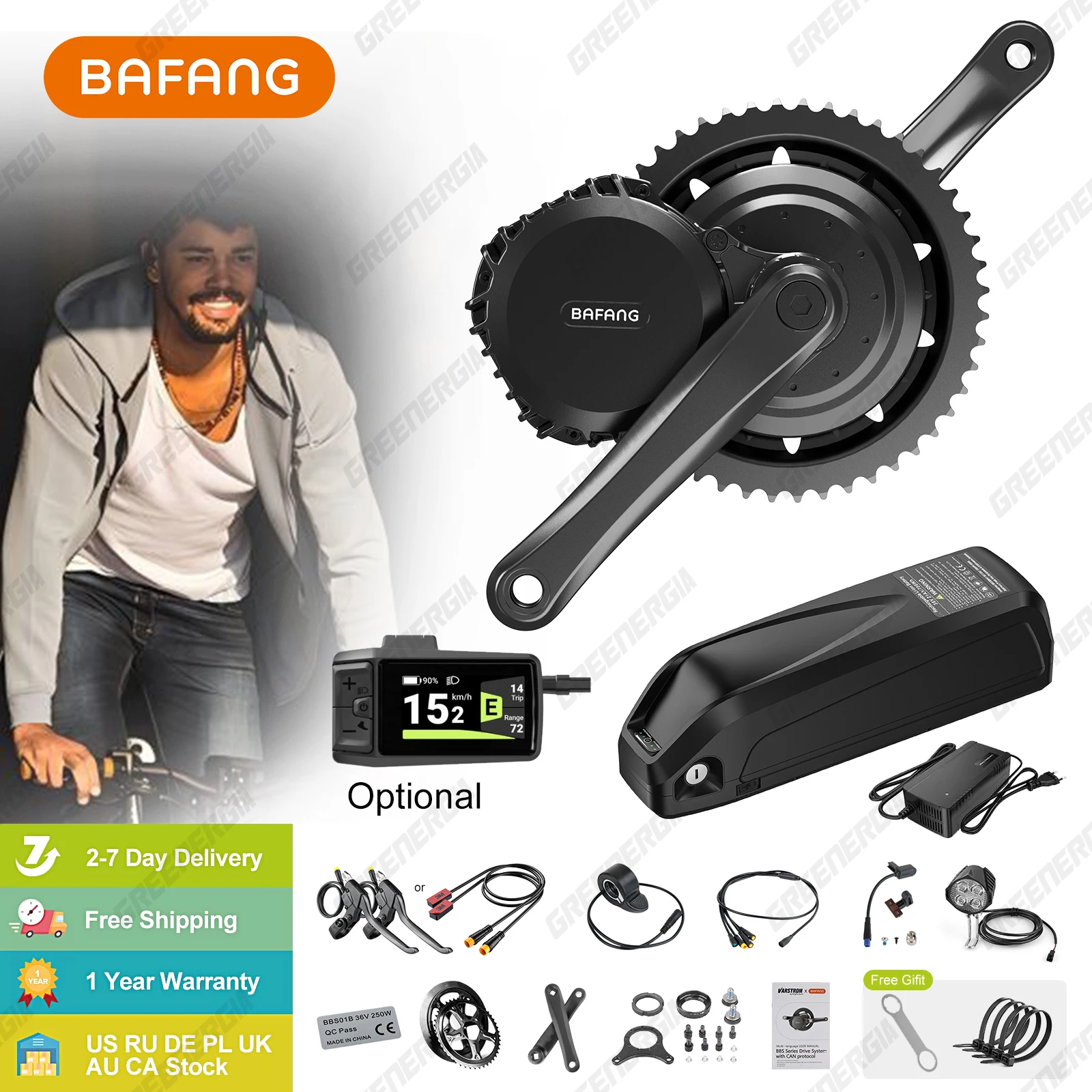 Bafang-電動自転車電動キット,ボトムブラケットのモーター,バッテリー 