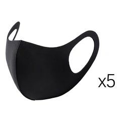 Breathable Black UV Protection Face Mask - Travel - Friendly and Washable (5 pcs Adult)