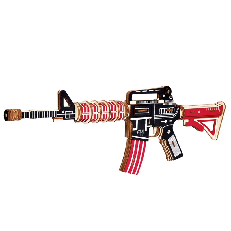 

3D Wooden Puzzles AK47 Machine Guns Toys For Children Kids DIY Carbine 15 Jigsaw Educational Learning Outdoors Game Shooter M4