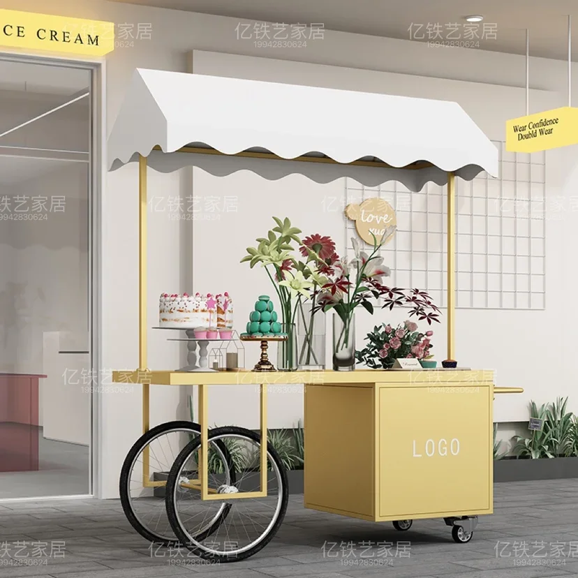 Internet celebrity wrought iron flower car outdoor market stall car stall trolley snack night market mobile trolley
