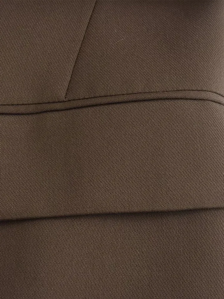 Women Fashion With Pockets Brown Single Button Blazer Vintage Notched Neck Long Sleeves Female Chic Lady Outfits 4