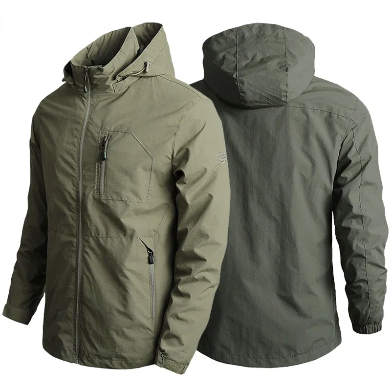 Hot Sale Mens Outdoor Hiking Jackets Summer Retro Multi-pockets Tactical Hunting Fishing Waterproof Hooded Thin Jacket Men