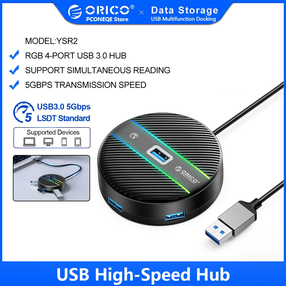 

ORICO USB HUB USB3.0 Splitter Docking Station High-speed Expansion 4-port Hub HUB Notebook Computer One Drag Four OTG Converter