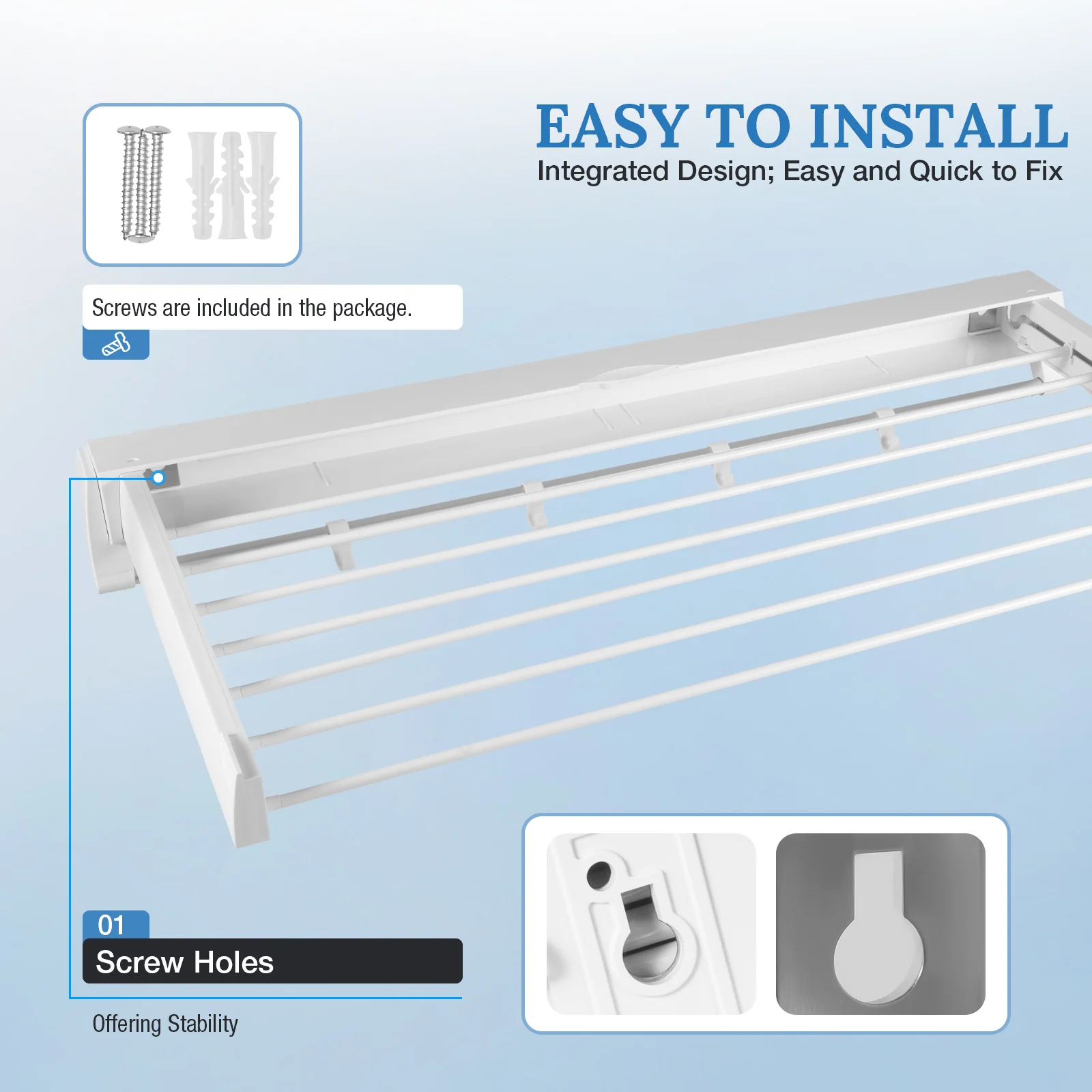 ABS Material Retractable Clothes Drying Rack For Indoors or Outdoors, Wall-Mounted Clothing Dryer Hanger 4