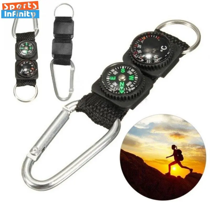 

Camping Outdoor Multiuse Tools Compass Pointer Mini Keychain Metal Climbing Thermometer Key Hook for Hiking Sports Accessories