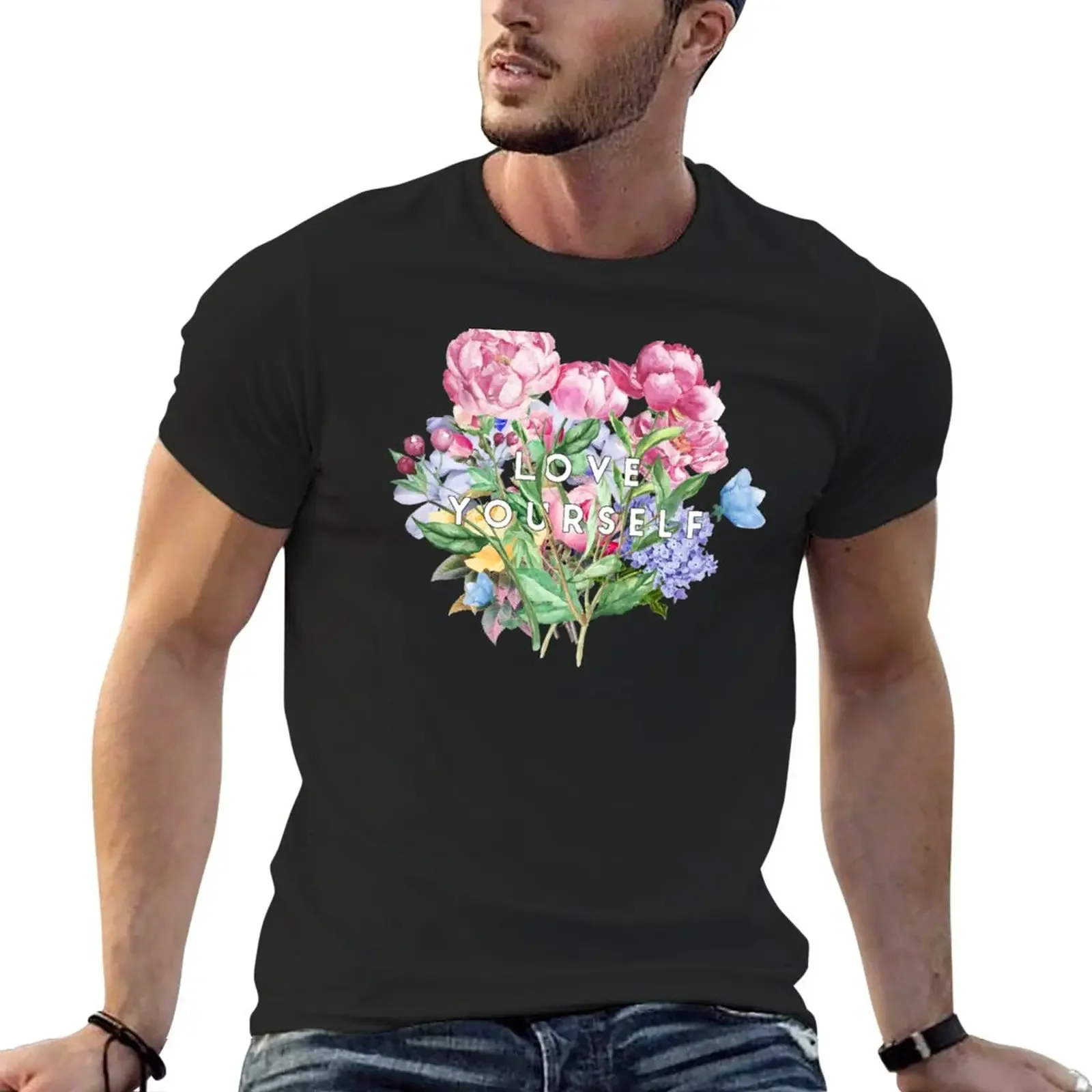 

LOVE YOURSELF (Black Background) T-Shirt plain summer clothes customizeds mens champion t shirts