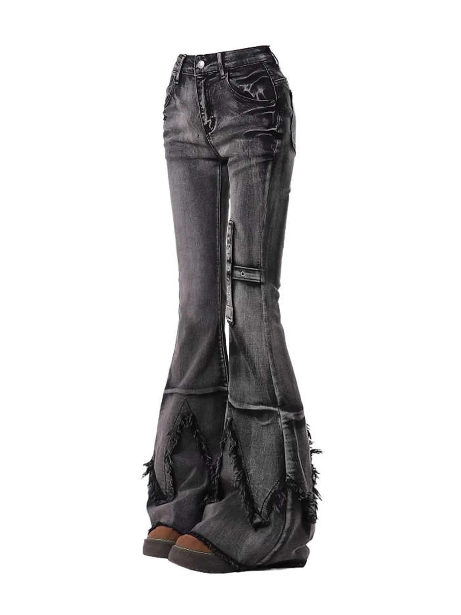 Women's Black Gothic Flare Jeans Vintage Harajuku Y2k Baggy Long