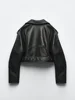 TRAF Women Oversized Vintage Loose Pu Faux Leather Short Jacket with Belt Streetwear Female Zipper Retro Moto Biker Coat Outwear 2