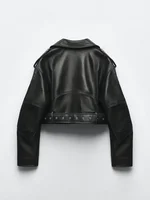 TRAF Women Oversized Vintage Loose Pu Faux Leather Short Jacket with Belt Streetwear Female Zipper Retro Moto Biker Coat Outwear 2