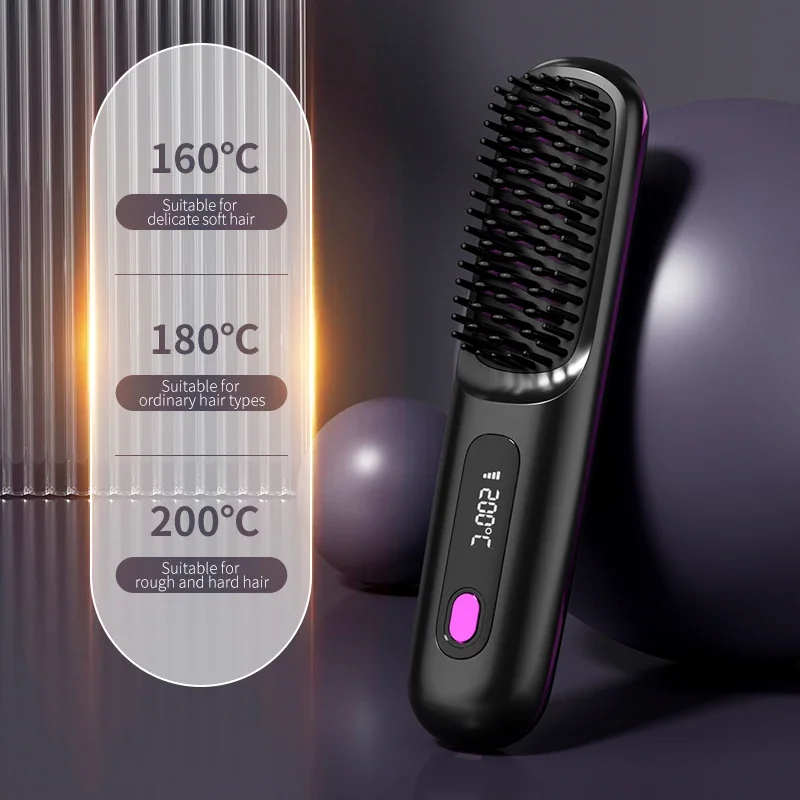 Xumtom Usb CeramicHeating Straight Hair Comb Wireless Portable Negative Ion Styling Tool Rechargeable Straightening Brush