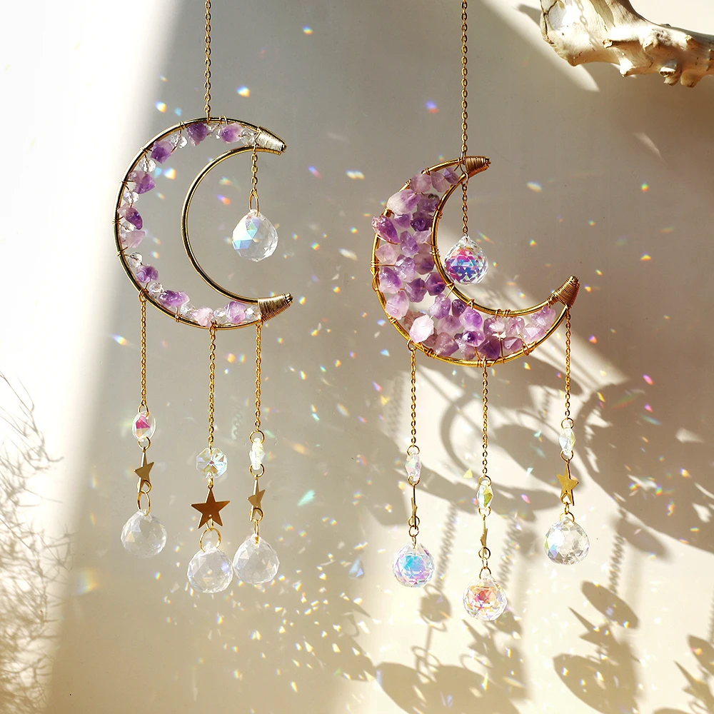 Dreamcatcher Suncatcher Crystal Prism Ball Gold Moon Star Rainbow Sun Catcher Indoor Window Car Hanging Garden Decoration Gift