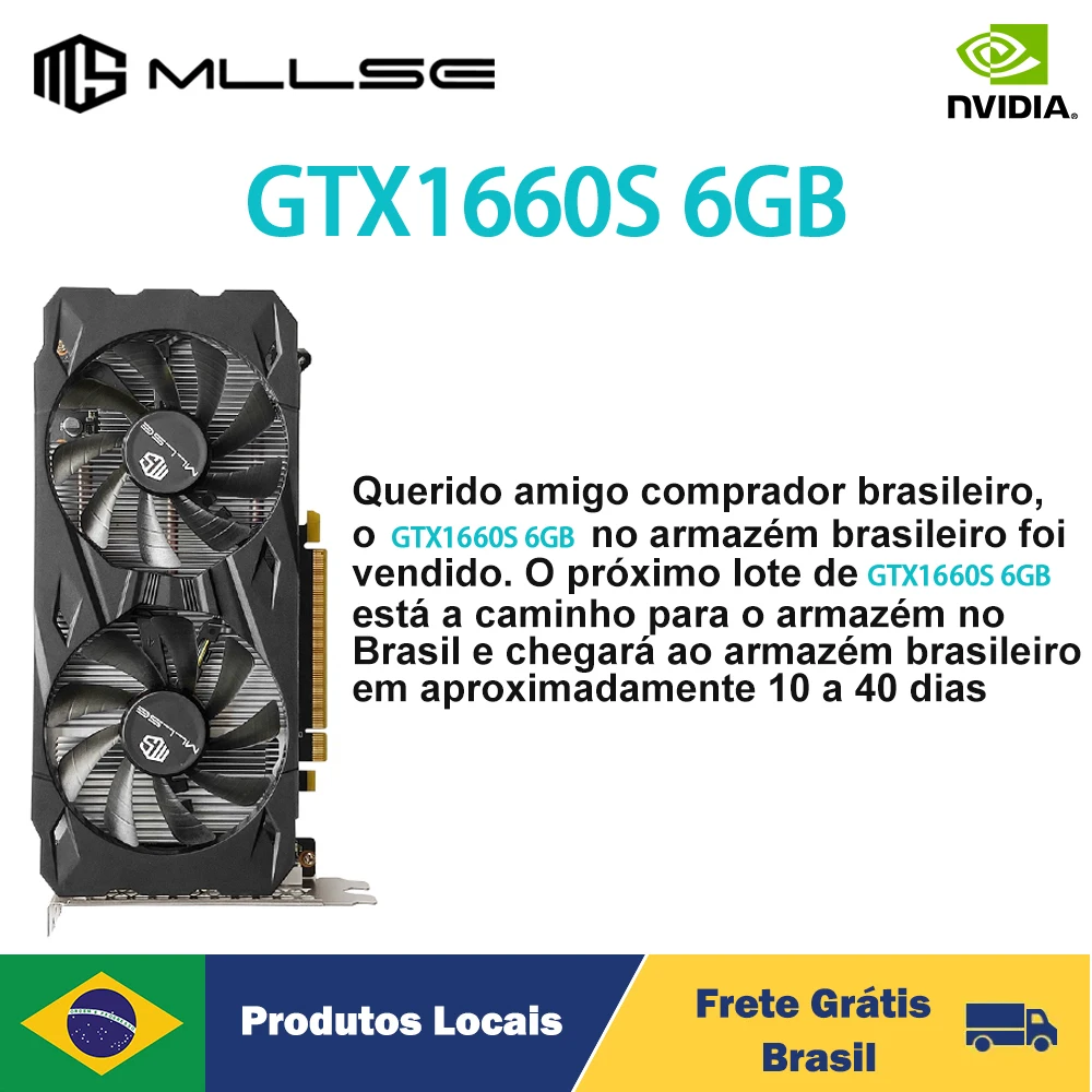 MLLSE-tarjeta gráfica para juegos GTX 1660, Placa De vídeo De 6GB, GDDR6, 192 bits, PCI-E, 3,0x16, 8 pines, gtx 1660, Super 6gb