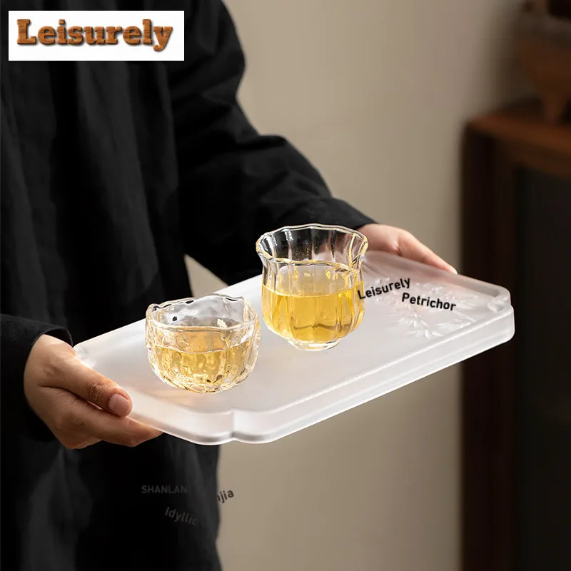 Azure Stone Color Hand-painted Tea Tray Afternoon Tea Dessert Plate Coffee Storage Board Teapot Support Dishes For Serving Craft