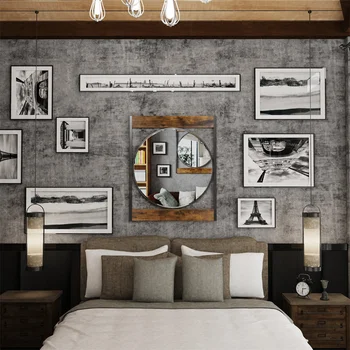 LUVODI Industrial Retro Decorative Wall Mirror Round Accent Mirror with Square Wood Frame for Wall Decor 6