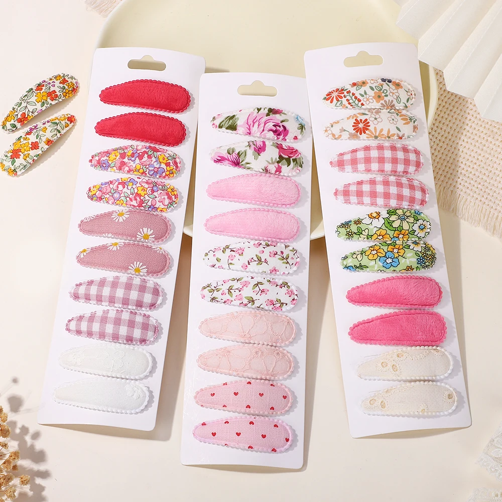 10 teile/los Neue kinder Haar Clip Gedruckt Baumwolle BB Haar Pins Set Frühling Sommer Farbe Hairgripes für Mädchen Dress Up kopf Clips – Detail 5