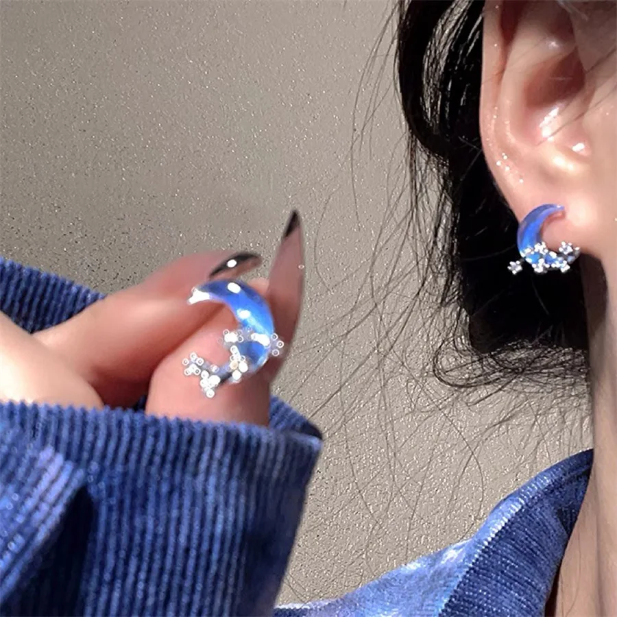 TOUPOP Zodiac Sign Earrings For Women - 925 Sterling Silver Celtic Moon Astrology Dangle Earrings With Blue Crystal