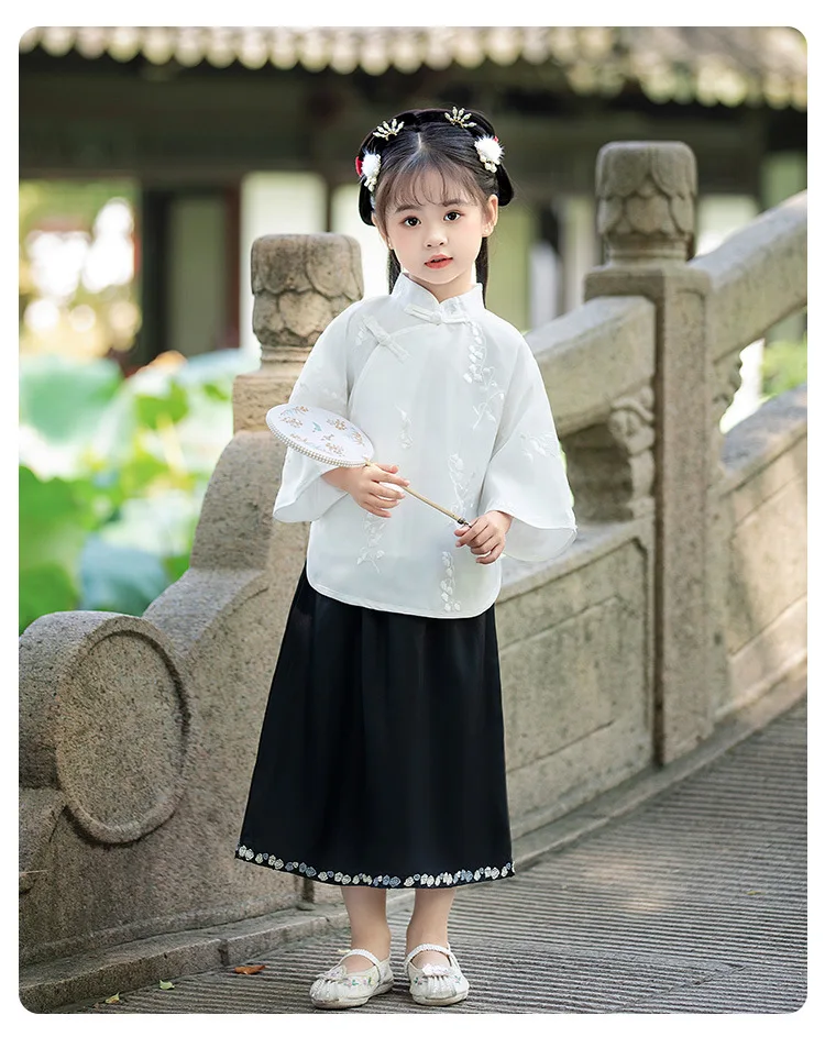 Children's New Han Fu Costume Suit Baby Two Piece Shirt Skirt Set Chinese Style