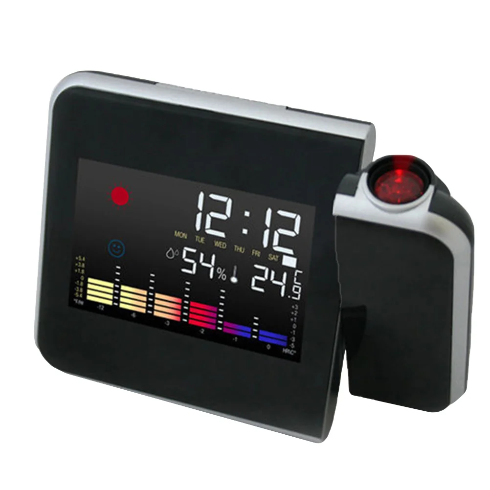 

Powered 180 Degrees Rotating Projection Alarm Clock with Snooze / LED Backlight / Date / Temperature / Humidness (Black)