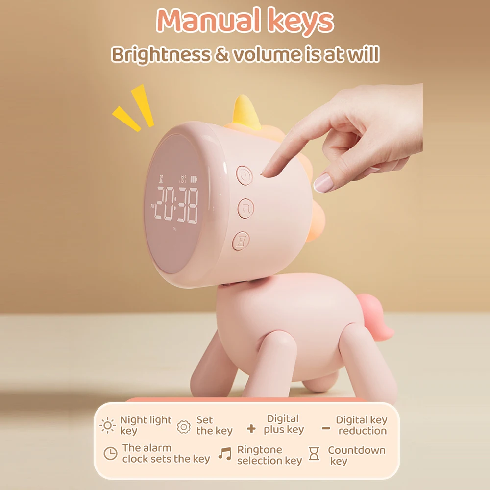 Kid Alarm Clock LED Night Light with  Digital Display 6 Ring Songs Snooze Options Timer Count Up/Down Function Time Management