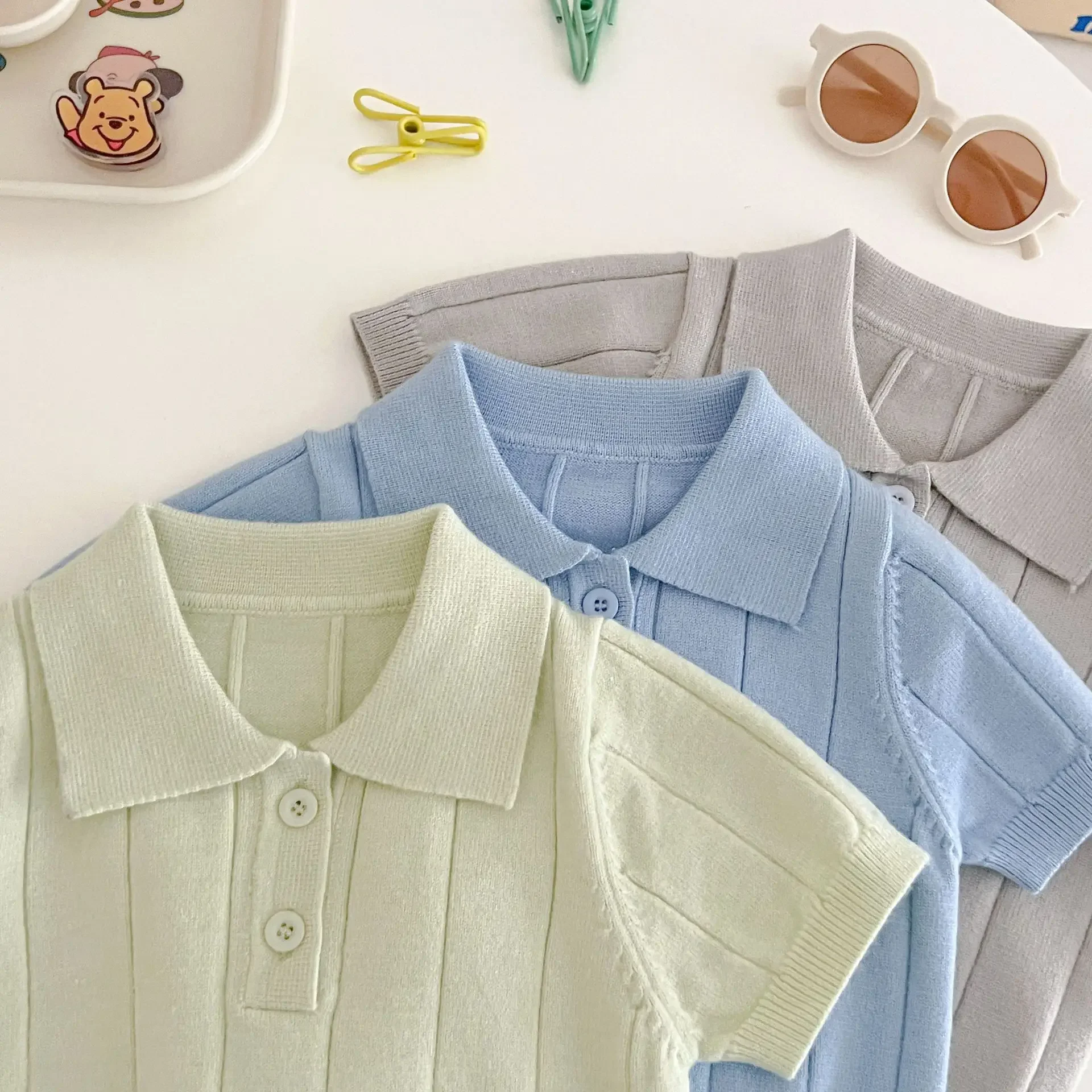 6597B Korean Baby Clothes Summer and Autumn Knitted Clothes Solid Color Boy's Sweater Casual Girl's Tops