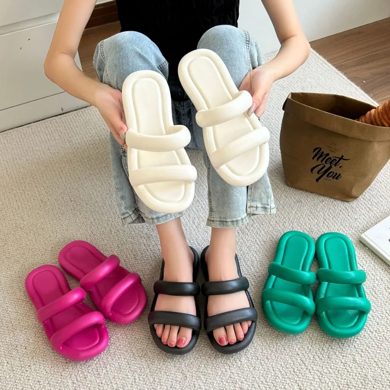 

Летняя обувь с двойными ремешками, противоскользящая плоская подошва, мягкая подошва, прохладная швабра и ощущение пошага на фекале