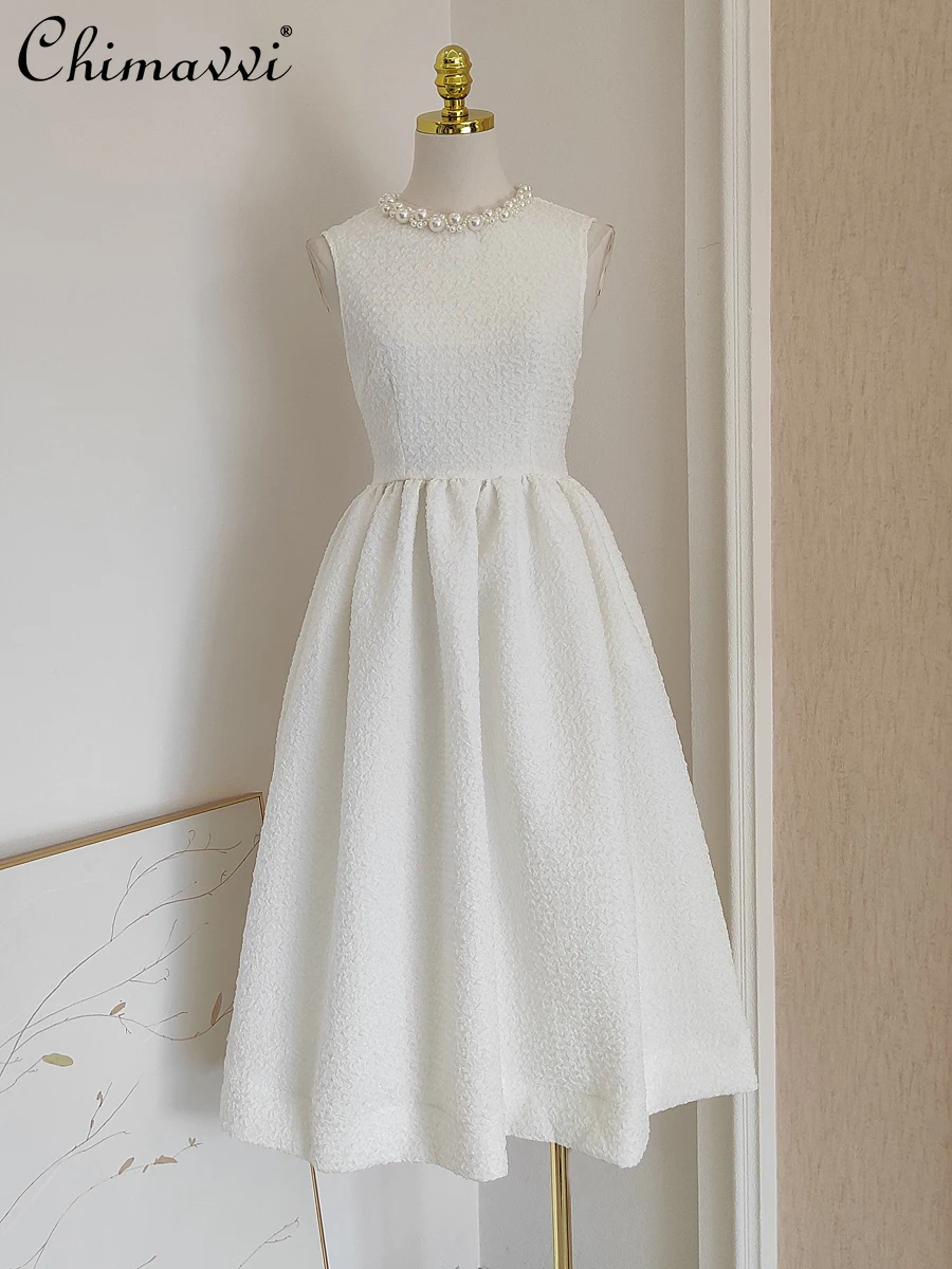 

Женское жаккардовое платье с высокой талией, элегантное плиссированное платье принцессы в стиле Хепберн с бисером, лето 2023