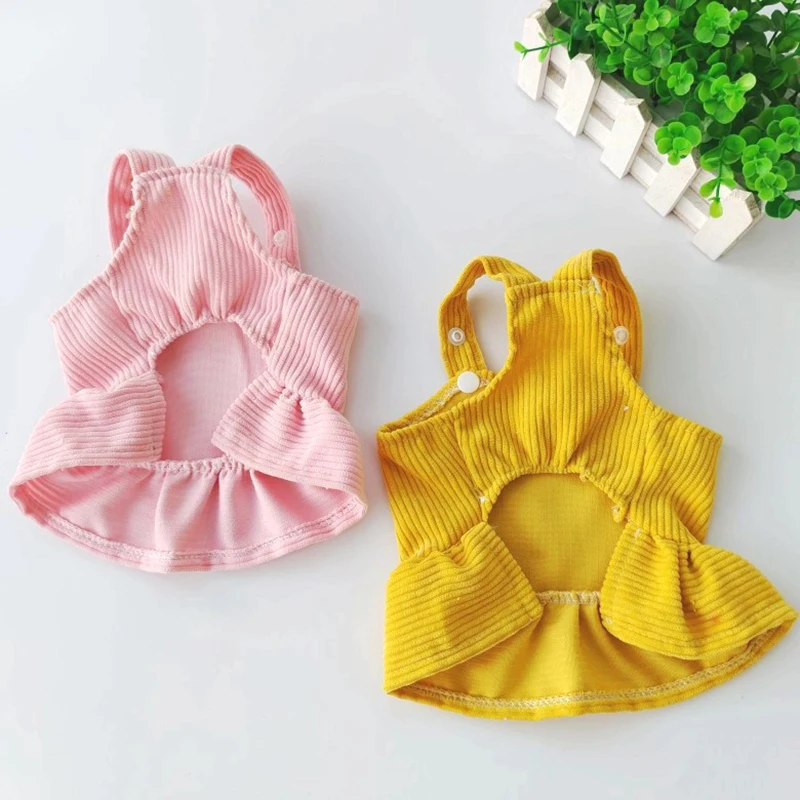 Dog Dress Corduroy Skirt Dogs Clothes Pets Clothes Strap Dress Princess Skirt Suspenders Corduroy Base Sleeveless