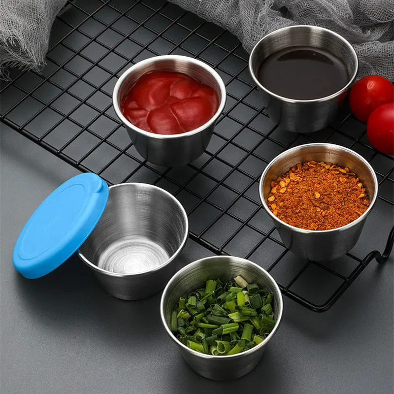 Small Condiment Containers With Lids Leakproof Reusable Stainless Steel  Dipping Sauce Cups With Silicone Lids Salad Dressing Box - AliExpress