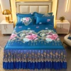 3 Pcs Blue Floral Skirt Bedding Set Garden Aesthetics Flower Rufled Mattress Pad Sheet Set Include Bed Skirt with 2 Pillowcases 1