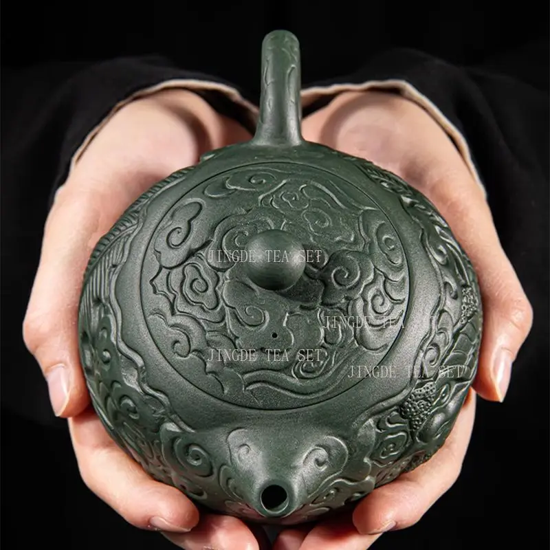 Purple clay green mud dragon and phoenix high-end tea pot Chinese creative single person home living room Xishi pot