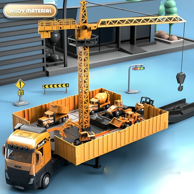 Alloy Construction Trucks Vehicle Toys for Kids Sounds Lights Effects Take Apart Container Crane,Excavator Trucks,Cement Mixer - 2