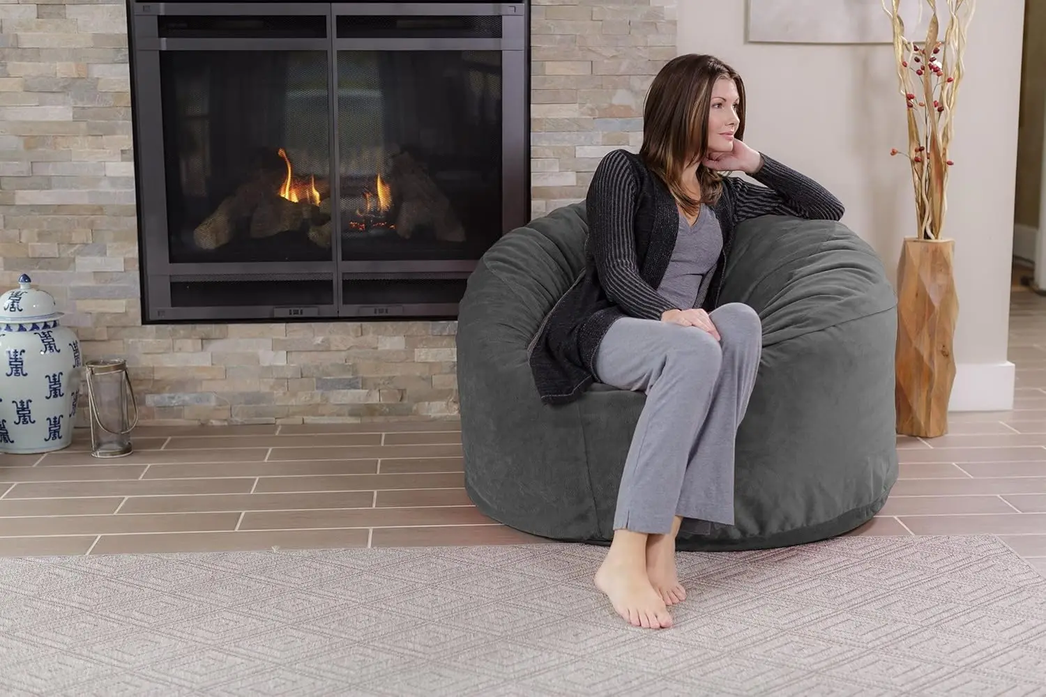 Bean Bag Chair: Giant 4' Memory Foam Furniture Bean Bag-Big Sofa with Soft Micro Fiber Cover-Grey Pebble