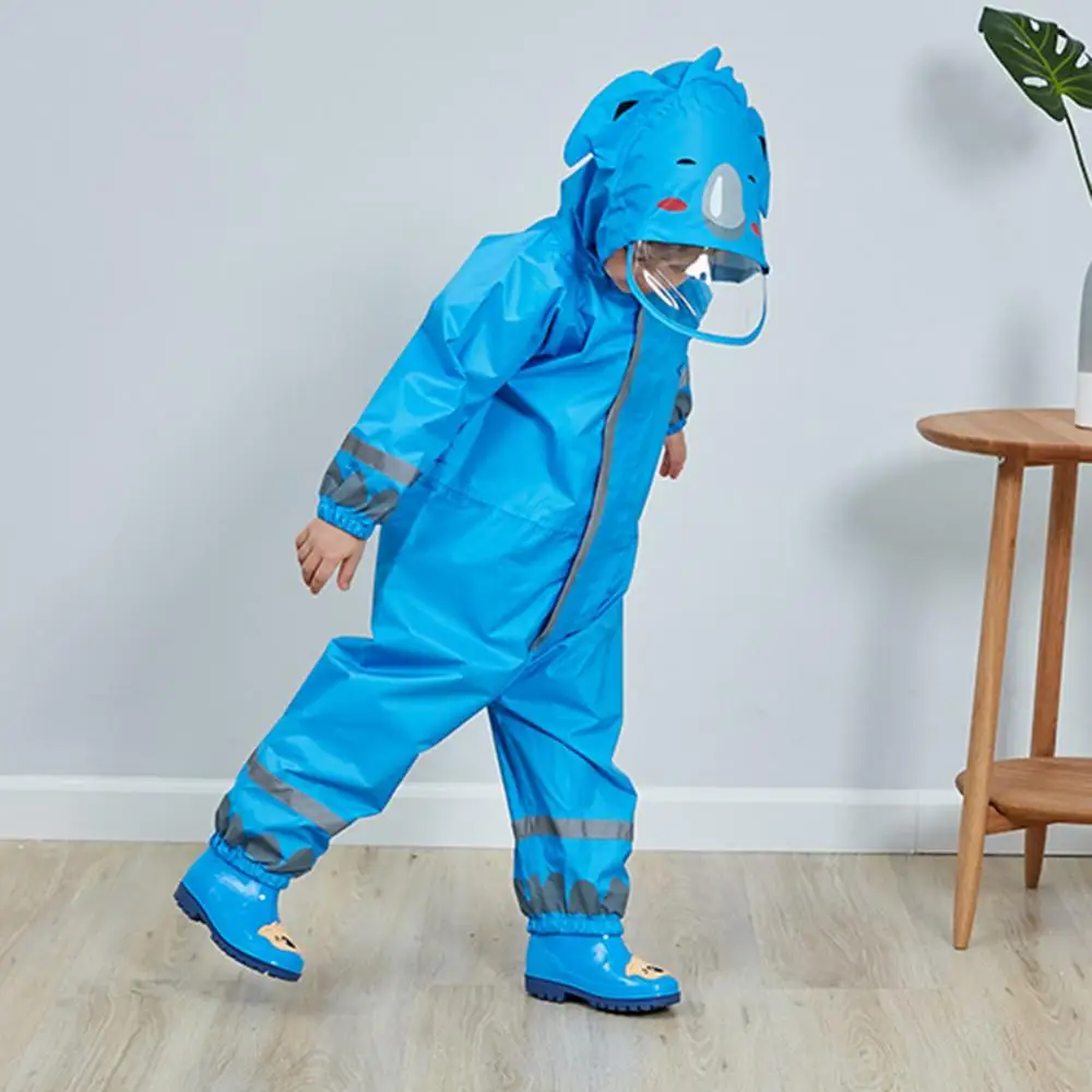 Unisex Kids 3D Cartoon Animal Reflective Strip Hooded Raincoat Poncho Coverall raincoat poncho