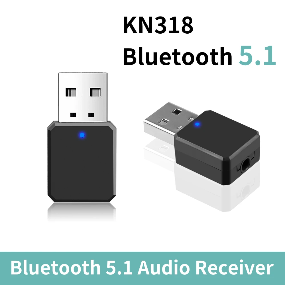 KN318 Bluetooth 5.1 Audio Receiver AUX USB Dual Output Stereo Car Hands