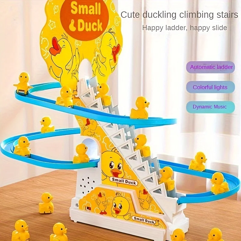 6pcs Ducklings Climbing Stairs Toy, Electric Slide Yellow Duck Toy Light And Music Toy easter gift halloween christmas gift 6