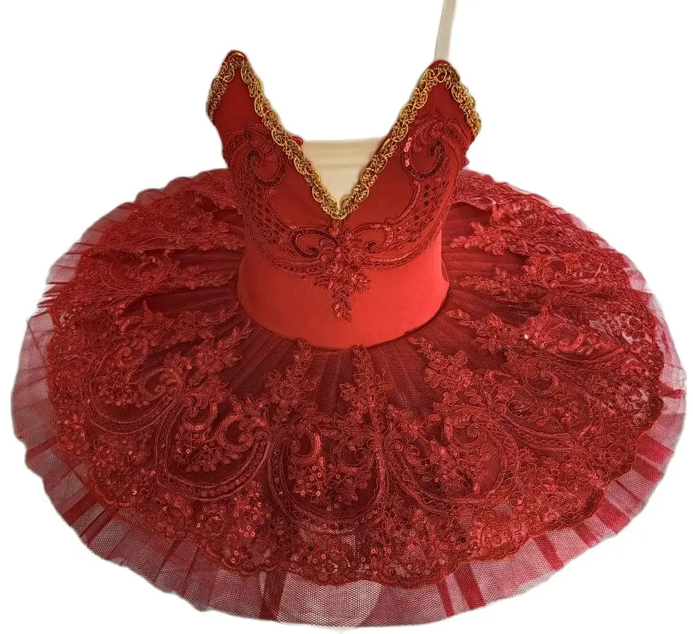 FYMNSI Vestito Da Balletto Professionale Per Bambine, Tutù A Pancake, Abito Da Ballo Con Paillettes E Perline, Gonna A Strati, Per Saggi E Gare