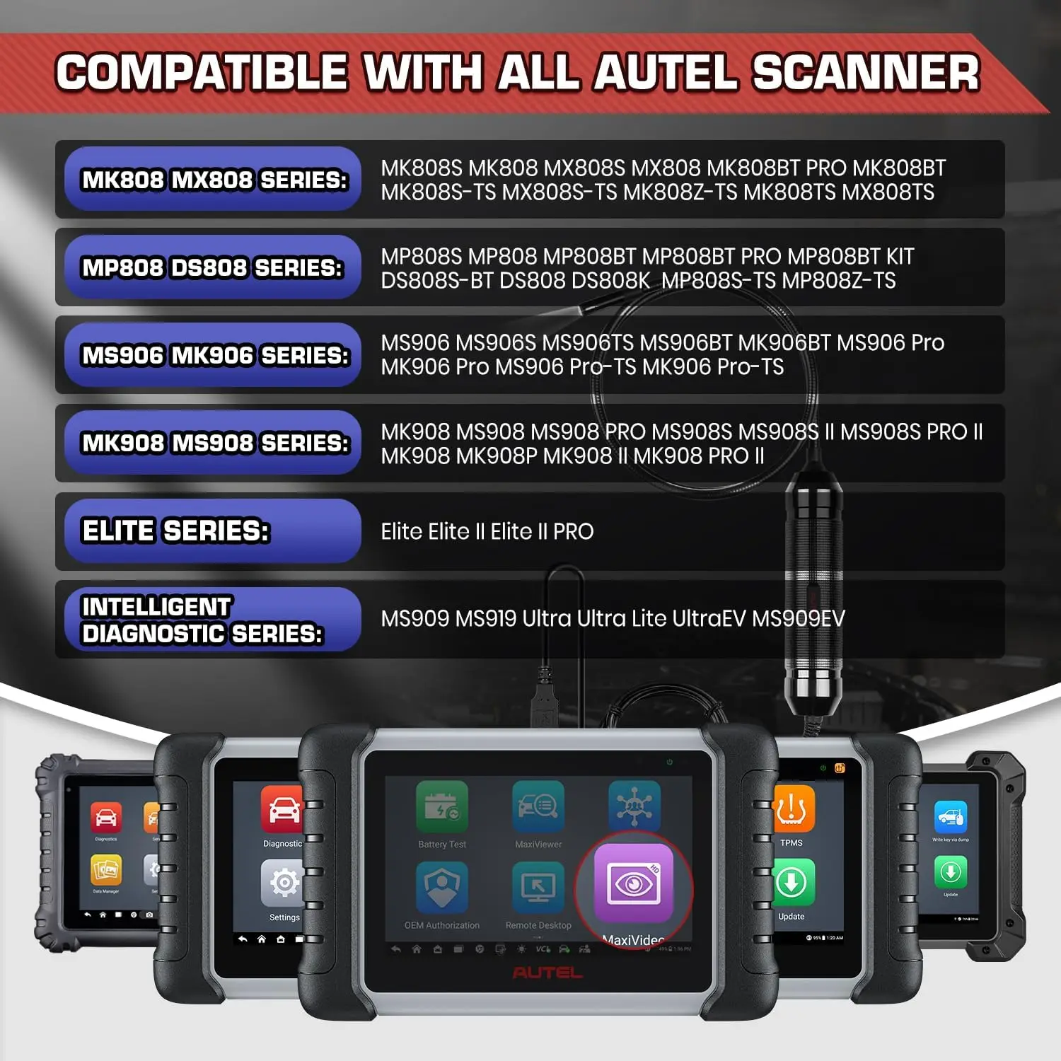 Autel MaxiVideo MV108S Automotive Inspection Camera 8.5 mm Image Head Support MK906BT MK908P MS906BT Elite 2 MS906TS MS906Pro 4