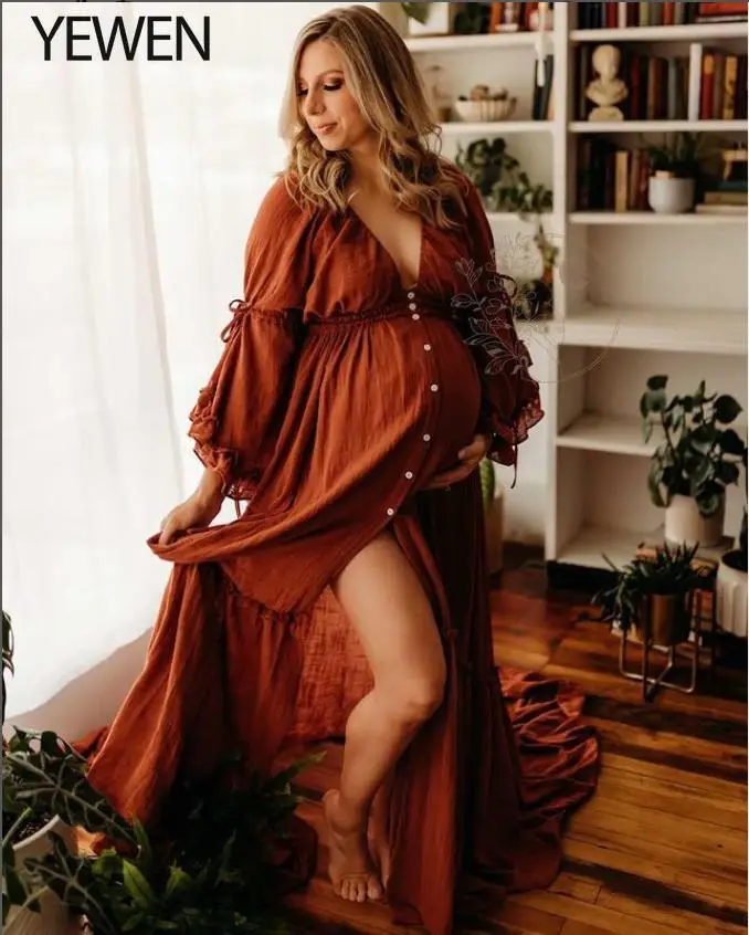 MaternityDressesforPhotoShootsFrontButtonsAdjustableWaist