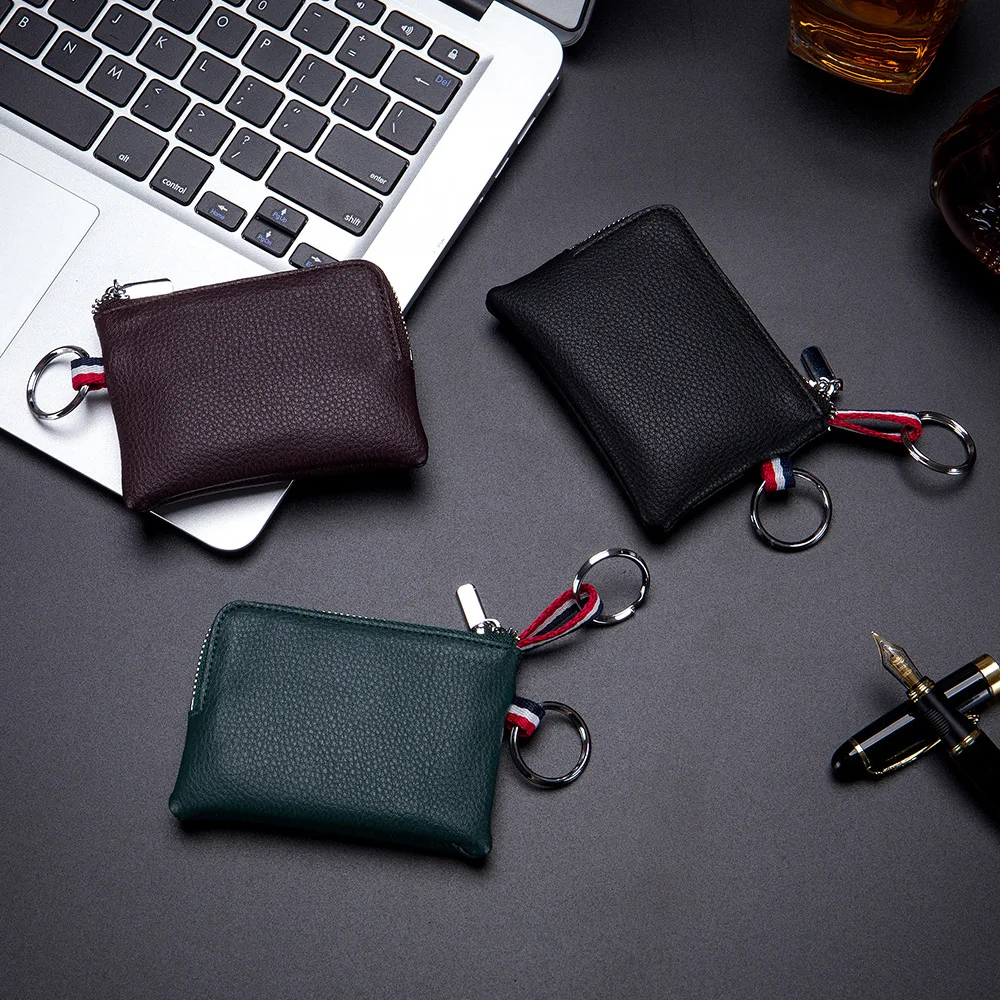 Coin Purse Card Wallet Coin Wallet Change Bag Card Holders Genuine Leather Mini Coin Purse for Men Cowhide Wallets Small Coin Pocket Card Holder Mini Money Bag Portable Clutch Bags