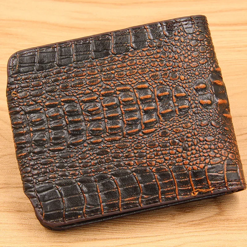 Mens Wallet Leather Genuine Short Purse Billetera Hombre Men Wallets Vintage Style Hombre Crocodile Alligato Portemonne 2