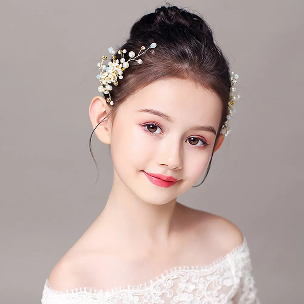 2개 세트 진주 비즈 꽃 모양 헤어핀, 소녀들을 위한 웨딩 파티, 어린이날, 일상..