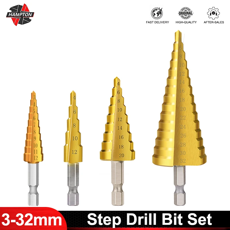 HSS Straight Groove Step Drill Bit TiN Coated Wood Metal Hole Cutter Core Drilling Tools 3-12 3-13 4-12 4-20 4-22 4-32 6-35MM