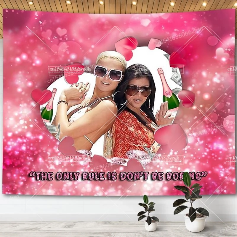 

Paris Hilton And Kim Kardashian Dont Be Boring Meme Tapestry Room Decor Y2K Pink Aesthetic Tapestrys Home Decoration Flags