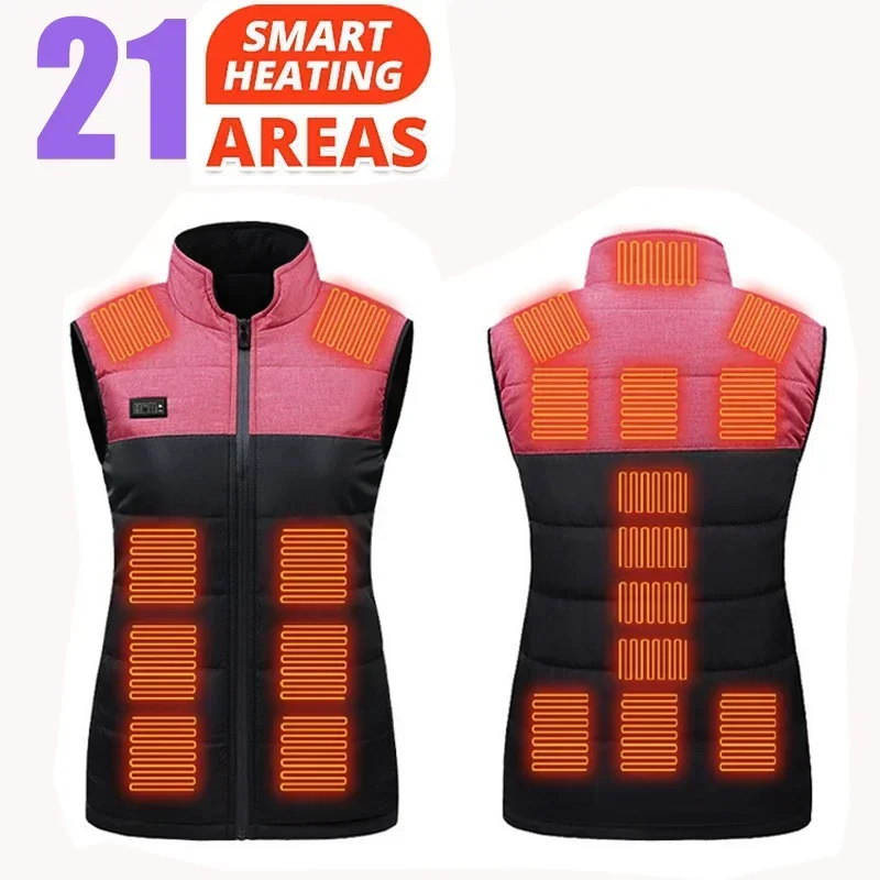 

21 Heating Areas Vest Jacket Women Winter Electric Heated Vest Women USB Infrared Waistcoat for Sports Hiking Camping Unisex