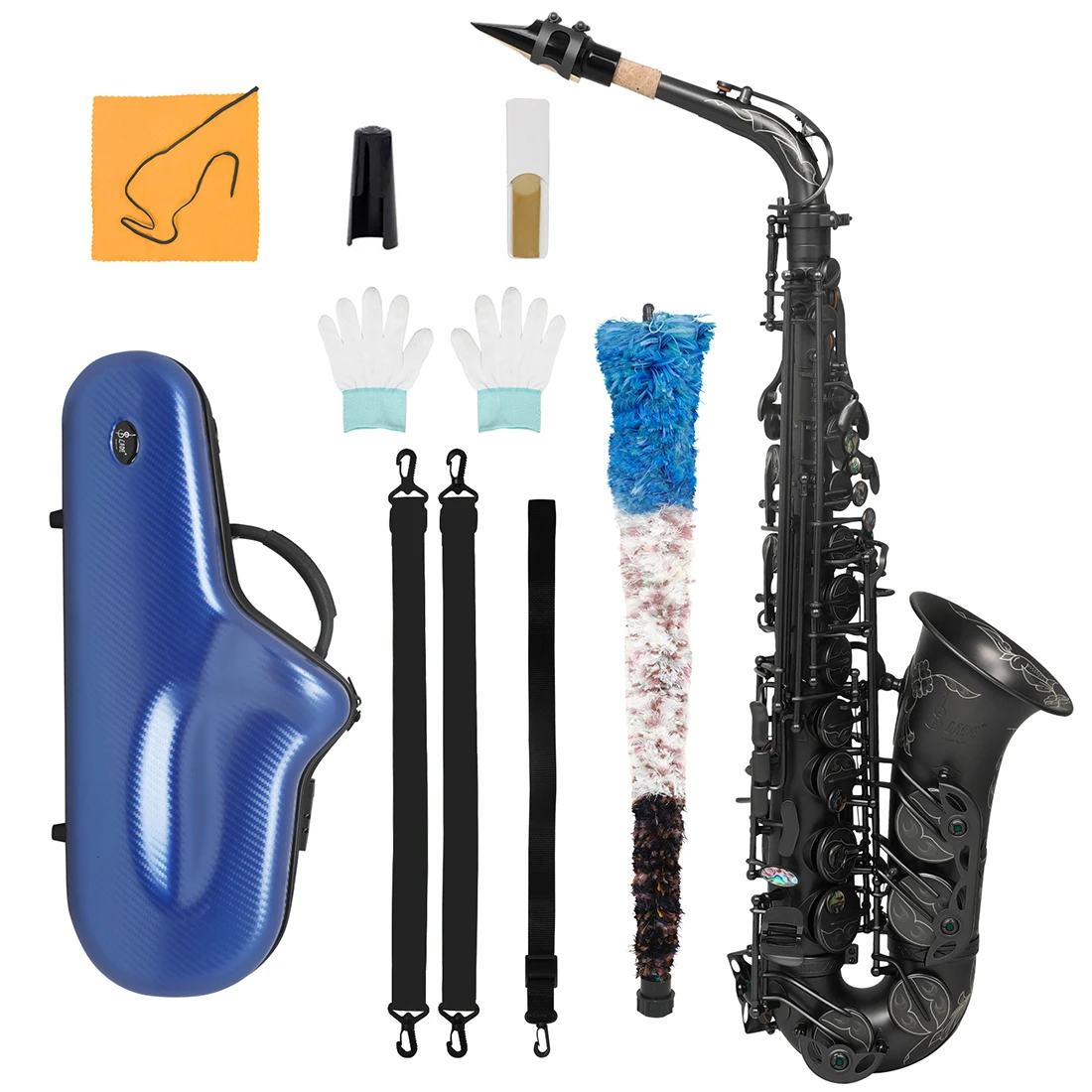 Slade Altsaxophon mit E-Flat Ton Messing Abalone Shell Keyed Saxophon mit Box Strap Reed Teile schwarz vernickelt/Gold – Detail 2