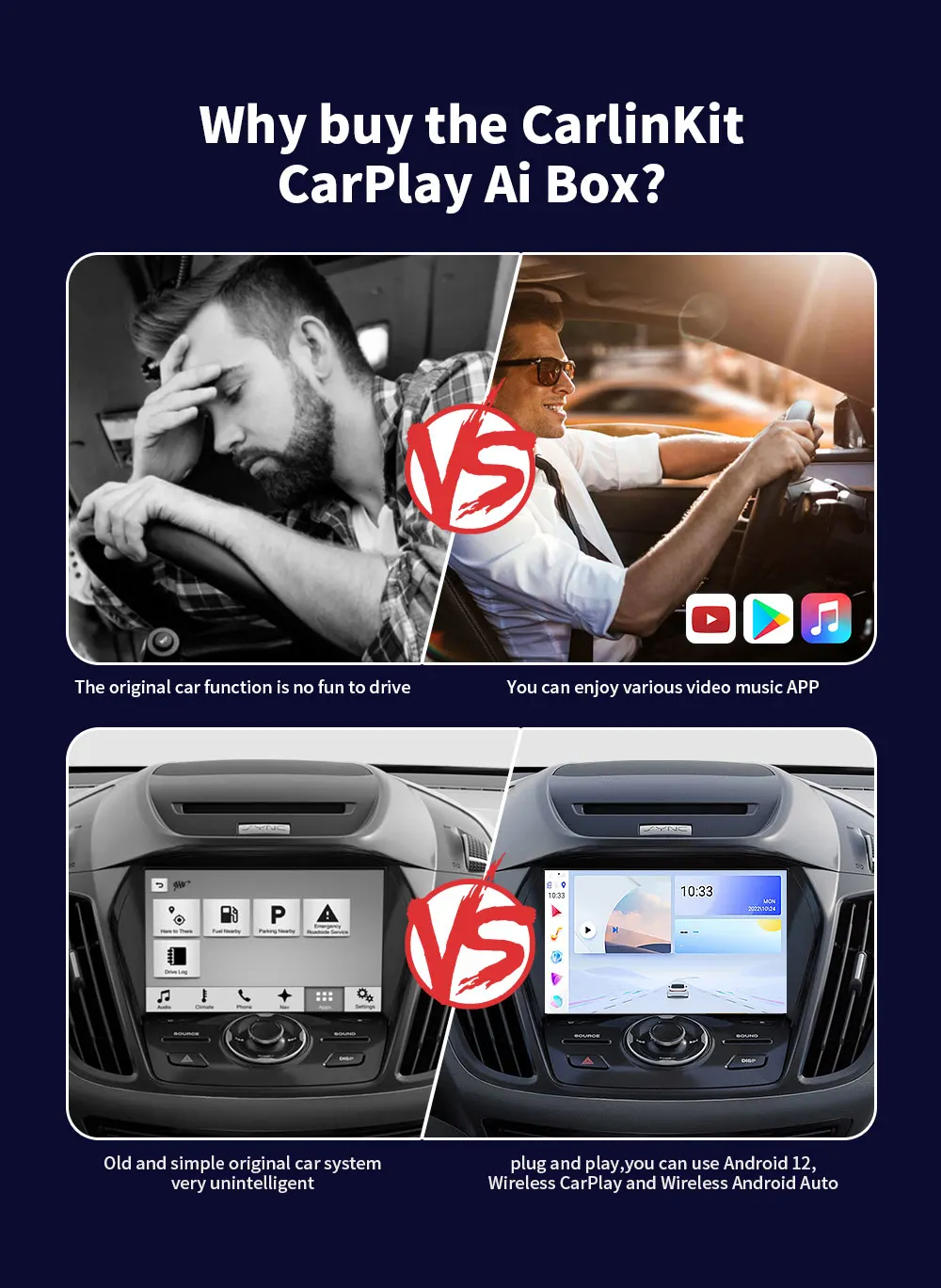 CARVIEW 8 Core Carplay Ai Box Wireless CarPlay Wireless Android Auto 4G