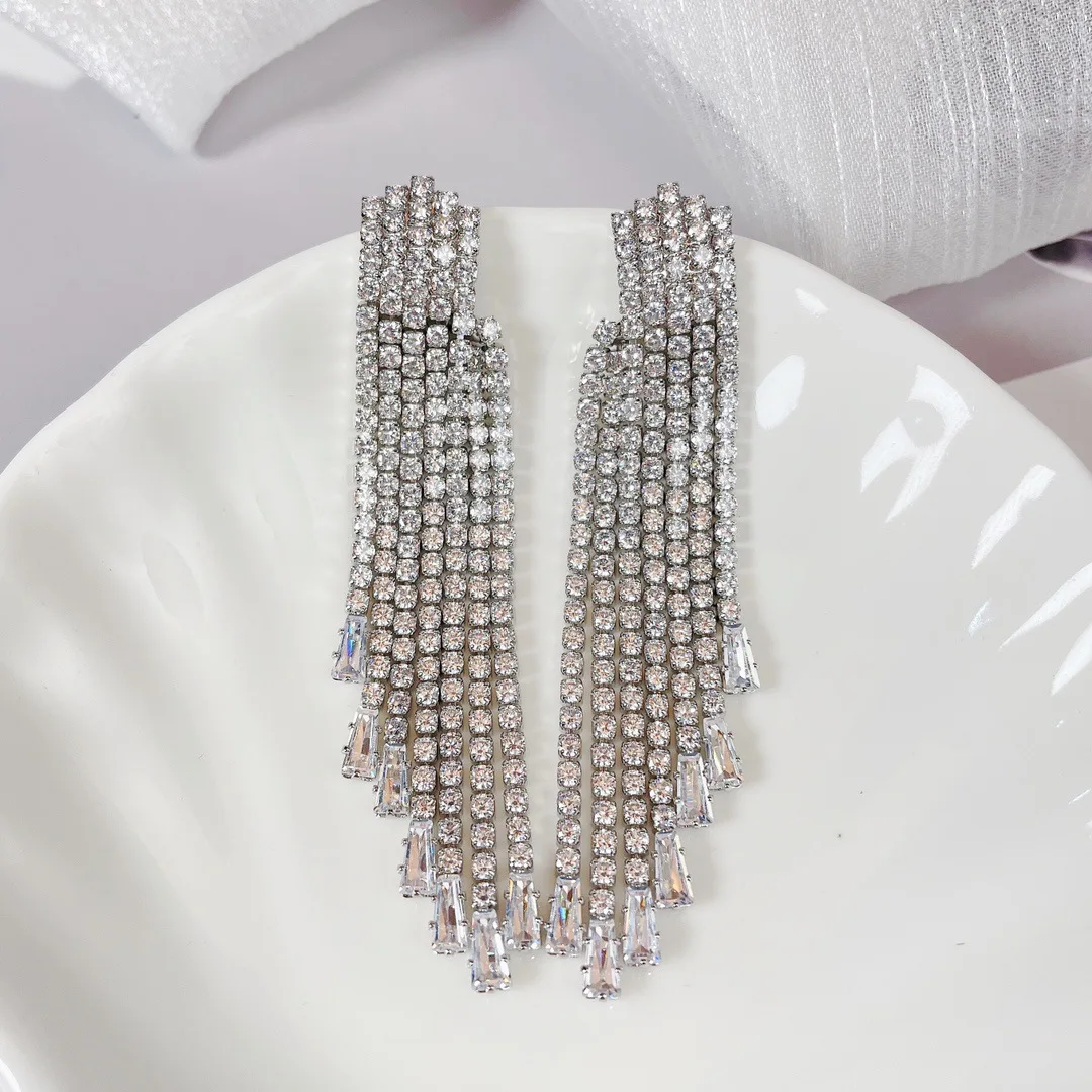 Bilincolor  Fashionable Light Luxury Colorful Zircon Temperament Smart Tassel Earrings for Women