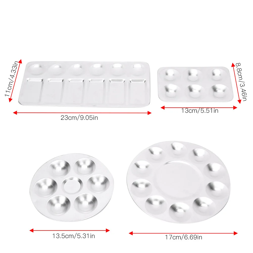 4PCS Aluminum Palette 6 holes / 10 holes Painting Tray for Chinese Painting Acrylic Gouache Watercolor Paint Paint Palette