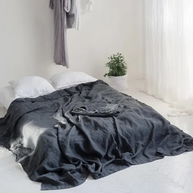 Ensemble de draps en lin 100% lavé, 3 pièces, draps de lit en lin naturel, 2 taies d'oreiller, literie de ferme douce et respirante, drap plat 3